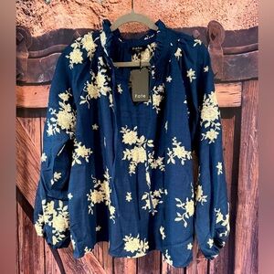 Fate Navy embroidered Floral Blouse BNWT
